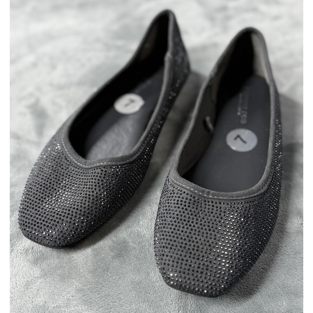 London Fog Cailin Shoes Womens Size 7 Black Rhinestone Ballet Flats Slip-On